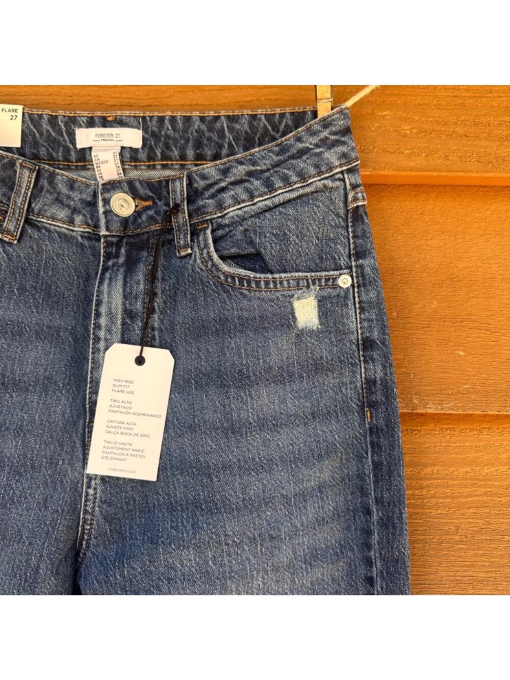 Forever 21 Womens Flared Denim Jeans With Daisy Embroidery & Raw Hem Size 27 - Picture 7 of 14